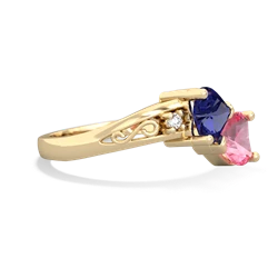 Lab Sapphire Snuggling Hearts 14K Yellow Gold ring R2178