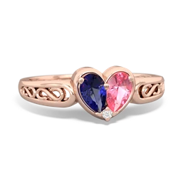 Lab Sapphire Filligree 'One Heart' 14K Rose Gold ring R5070