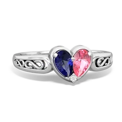 Lab Sapphire Filligree 'One Heart' 14K White Gold ring R5070