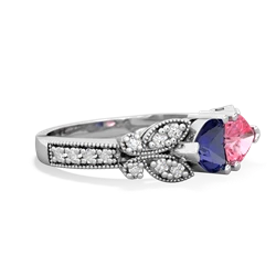 Lab Sapphire Diamond Butterflies 14K White Gold ring R5601