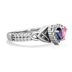 Lab Sapphire Celtic Knot Two Hearts As One 14K White Gold ring R2644HRT