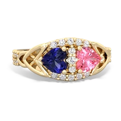 Lab Sapphire Sparkling Celtic Knot 14K Yellow Gold ring R2645