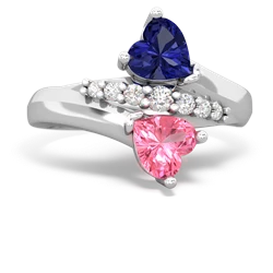 Lab Sapphire Heart To Heart 14K White Gold ring R2064