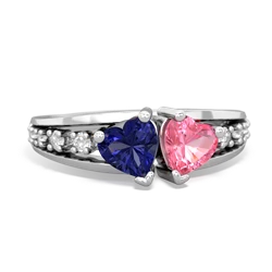 Lab Sapphire Heart To Heart 14K White Gold ring R3342