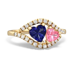 Lab Sapphire Mother And Child 14K Yellow Gold ring R3010