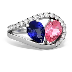 Lab Sapphire Nestled Heart Keepsake 14K White Gold ring R5650