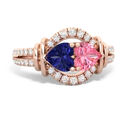 Lab Sapphire Art-Deco Keepsake 14K Rose Gold ring R5630