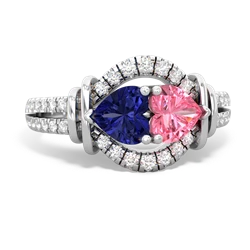 Lab Sapphire Art-Deco Keepsake 14K White Gold ring R5630