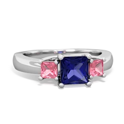 Lab Sapphire Three Stone Trellis 14K White Gold ring R4015