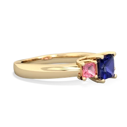 Lab Sapphire Three Stone Trellis 14K Yellow Gold ring R4015