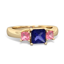 Lab Sapphire Three Stone Trellis 14K Yellow Gold ring R4015