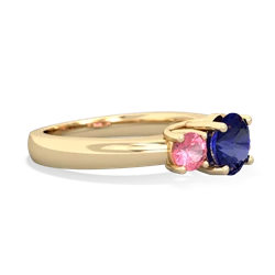 Lab Sapphire Three Stone Round Trellis 14K Yellow Gold ring R4018