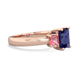 Lab Sapphire Three Stone Emerald-Cut Trellis 14K Rose Gold ring R4021