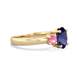 Lab Sapphire Three Stone Oval Trellis 14K Yellow Gold ring R4024