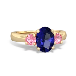 Lab Sapphire Three Stone Oval Trellis 14K Yellow Gold ring R4024