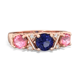 Lab Sapphire Hugs And Kisses 14K Rose Gold ring R5016