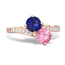 Lab Sapphire Channel Set Two Stone 14K Rose Gold ring R5303