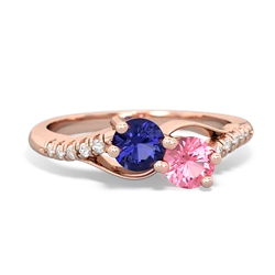 Lab Sapphire Infinity Pave Two Stone 14K Rose Gold ring R5285