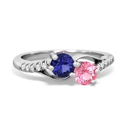 Lab Sapphire Infinity Pave Two Stone 14K White Gold ring R5285