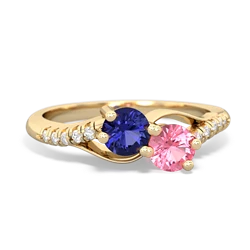 Lab Sapphire Infinity Pave Two Stone 14K Yellow Gold ring R5285