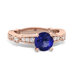 Lab Sapphire Sparkling Tiara 6Mm Round 14K Rose Gold ring R26296RD