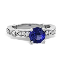 Lab Sapphire Sparkling Tiara 6Mm Round 14K White Gold ring R26296RD