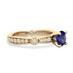 Lab Sapphire Sparkling Tiara 6Mm Round 14K Yellow Gold ring R26296RD