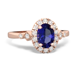 Lab Sapphire Antique-Style Halo 14K Rose Gold ring R5720