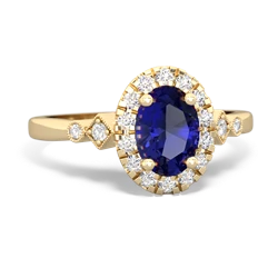 Lab Sapphire Antique-Style Halo 14K Yellow Gold ring R5720