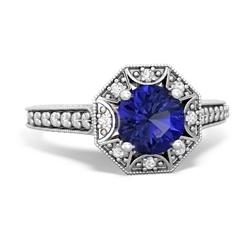 Lab Sapphire Art-Deco Starburst 14K White Gold ring R5520