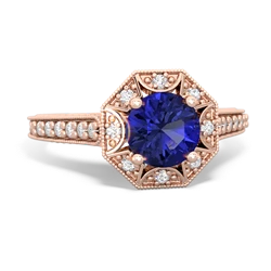 Lab Sapphire Art-Deco Starburst 14K Rose Gold ring R5520