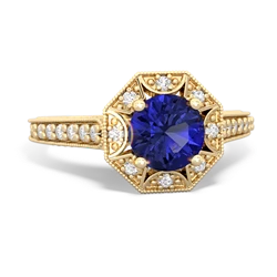 Lab Sapphire Art-Deco Starburst 14K Yellow Gold ring R5520