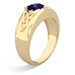 Lab Sapphire Celtic Trinity Knot Men's 14K Yellow Gold ring R0440