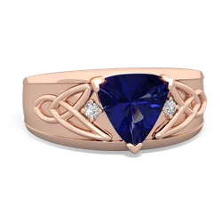 Lab Sapphire Celtic Trinity Knot Men's 14K Rose Gold ring R0440