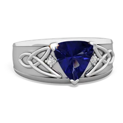 Lab Sapphire Celtic Trinity Knot Men's 14K White Gold ring R0440