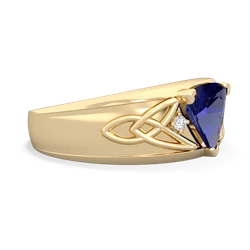 Lab Sapphire Celtic Trinity Knot Men's 14K Yellow Gold ring R0440