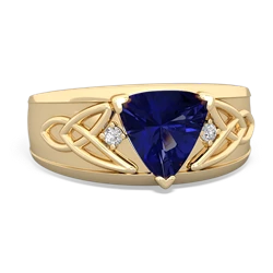 Lab Sapphire Celtic Trinity Knot Men's 14K Yellow Gold ring R0440