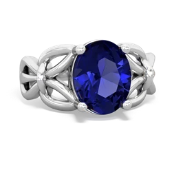 Lab Sapphire Celtic Knot Cocktail 14K White Gold ring R2377