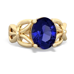 Lab Sapphire Celtic Knot Cocktail 14K Yellow Gold ring R2377