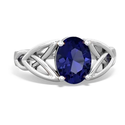 Lab Sapphire Celtic Trinity Knot 14K White Gold ring R2389