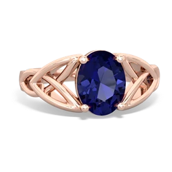 Lab Sapphire Celtic Trinity Knot 14K Rose Gold ring R2389