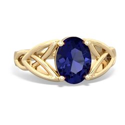 Lab Sapphire Celtic Trinity Knot 14K Yellow Gold ring R2389