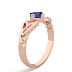 Lab Sapphire Celtic Knot Princess 14K Rose Gold ring R3349