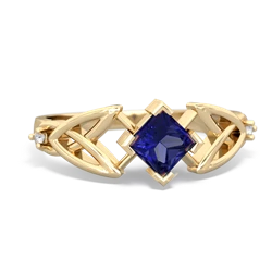 Lab Sapphire Celtic Knot Princess 14K Yellow Gold ring R3349