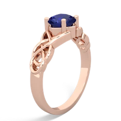 Lab Sapphire Checkerboard Cushion Celtic Knot 14K Rose Gold ring R5000