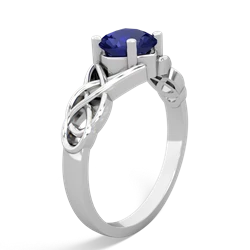 Lab Sapphire Checkerboard Cushion Celtic Knot 14K White Gold ring R5000