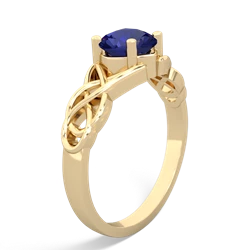 Lab Sapphire Checkerboard Cushion Celtic Knot 14K Yellow Gold ring R5000