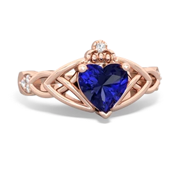 Lab Sapphire Claddagh Celtic Knot Diamond 14K Rose Gold ring R5001