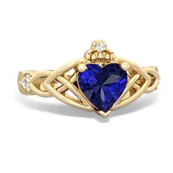 Lab Sapphire Claddagh Celtic Knot Diamond 14K Yellow Gold ring R5001