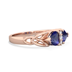 Lab Sapphire Celtic Knot Double Heart 14K Rose Gold ring R5040